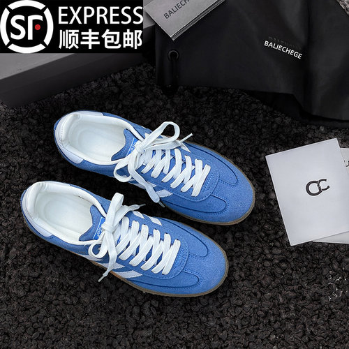 香港正品三杠蓝色德训鞋男女款冬季2025新款情侣防滑百搭休闲板鞋