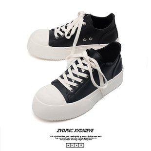 韩版正品黑白撞色厚底增高板鞋男女情侣休闲鞋百搭潮鞋德比鞋2026