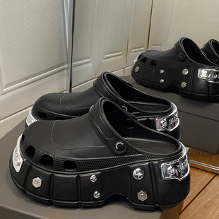 情侣款 2025新款 防滑防臭休闲凉鞋 厚底增高外穿男女包头拖鞋 洞洞鞋