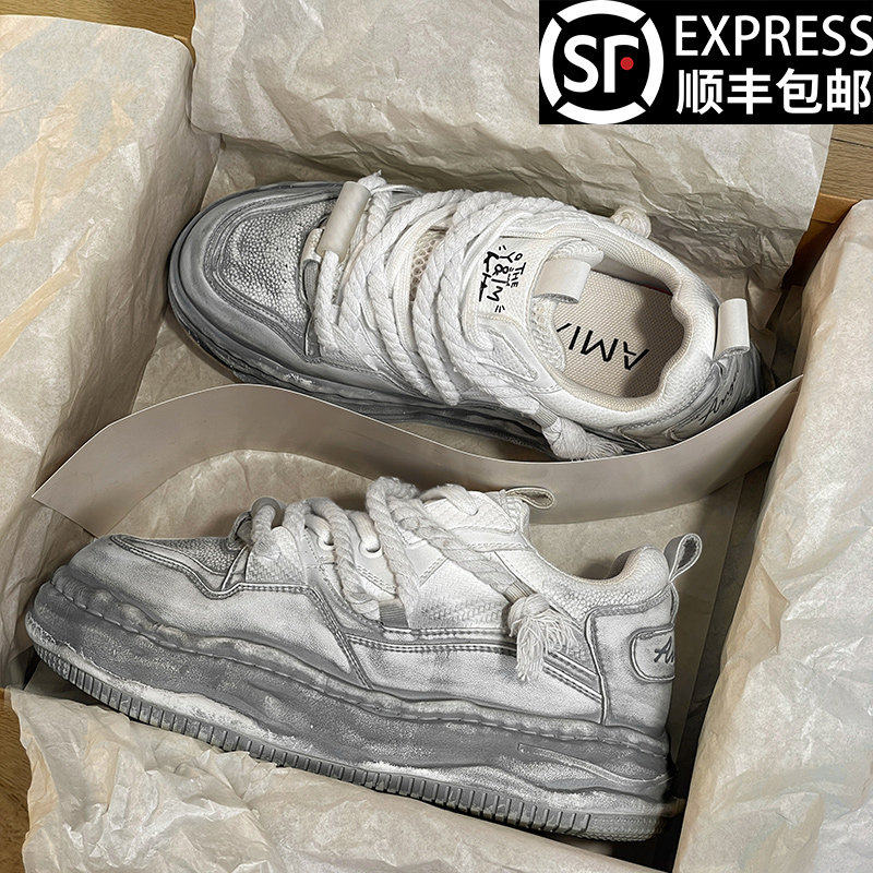 官方正品溶解鞋小众脏脏鞋男女款2026爆款隐形增高7cm做旧运动鞋