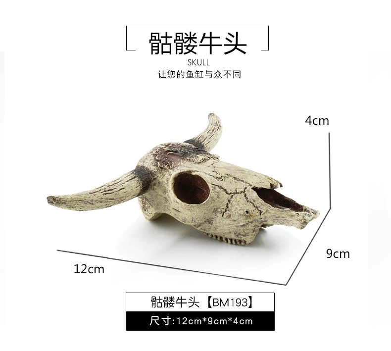 三角龙鱼缸造景摆件树脂霸王龙龟牛剑齿虎恐龙暴龙头骨躲避屋造景