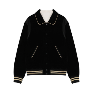 顾小落【优等生】黑色金丝线丝绒棉服女2025冬季新款加绒加厚外套