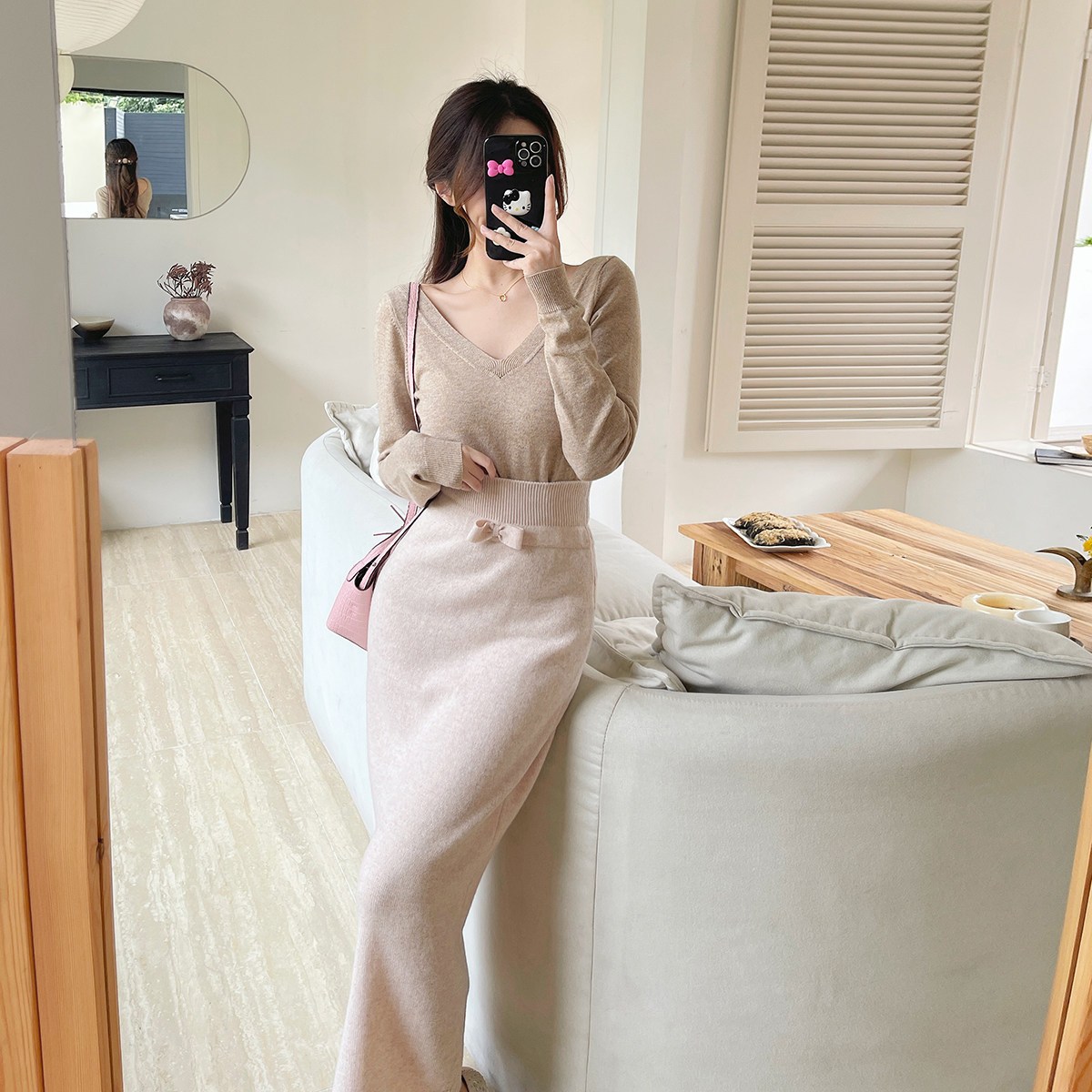 少女系羊毛内搭组 针织修身内搭毛衣上衣/秋冬高腰针织包臀半身裙