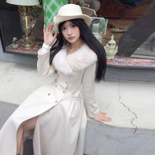 海瑟薇 曲线雕刻轮廓4米裙摆收腰大衣女韩版秋冬毛呢外套中长款
