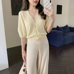 你的名字 弧度岛精 系列 夏季短袖针织开衫女夏