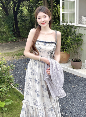 Nuit de Cellophane之香氛围感气质中古碎花抹胸连衣长裙