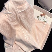 翻领仿真丝家居服套装 卡通可爱甜美开衫 薄款 跨境冰丝睡衣女夏季