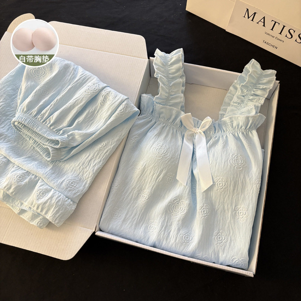 2025夏季新款甜美网红云朵棉带胸垫吊带睡衣女宽松可外穿家居服套