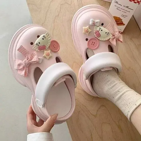 沙滩鞋女一字拖女凉鞋凉拖鞋外穿春夏双色简约新品女士厚底洞洞鞋