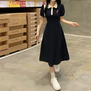 學院風子女法式 漂亮 夏顯瘦新款 超火氣質連衣裙小個子長裙大碼