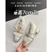 7cm高跟毛毛鞋 女冬季 新款 羊皮版 加绒保暖小个子内增高玛丽珍单鞋