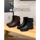 牛皮版~气质高跟弹力瘦瘦靴女2025秋冬新款方头小个子内增高短靴