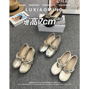 羊皮版~猪蹄分趾鞋2025秋季新款复古粗跟7cm内增高单鞋高跟芭蕾鞋