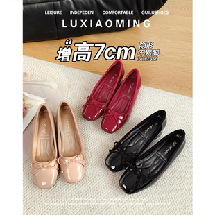 小个子内增高单鞋 2026春新款 7cm复古蝴蝶结粗跟玛丽珍女鞋 羊皮版