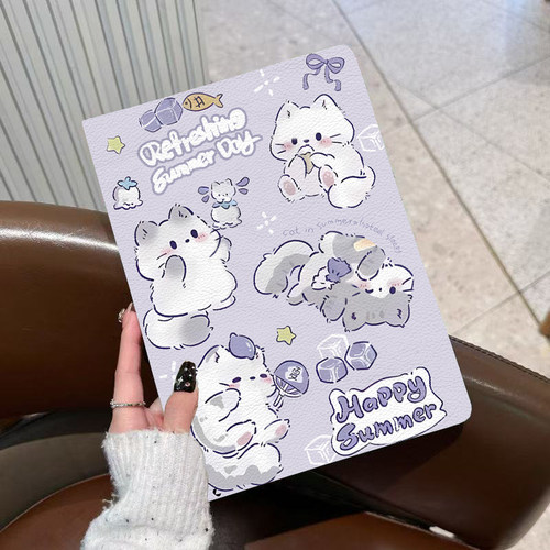 紫色四只猫咪iPadAir6/7保护套A1893第五代A1822苹果平板第5代第六代9.7英寸壳第6代10.2寸A2197