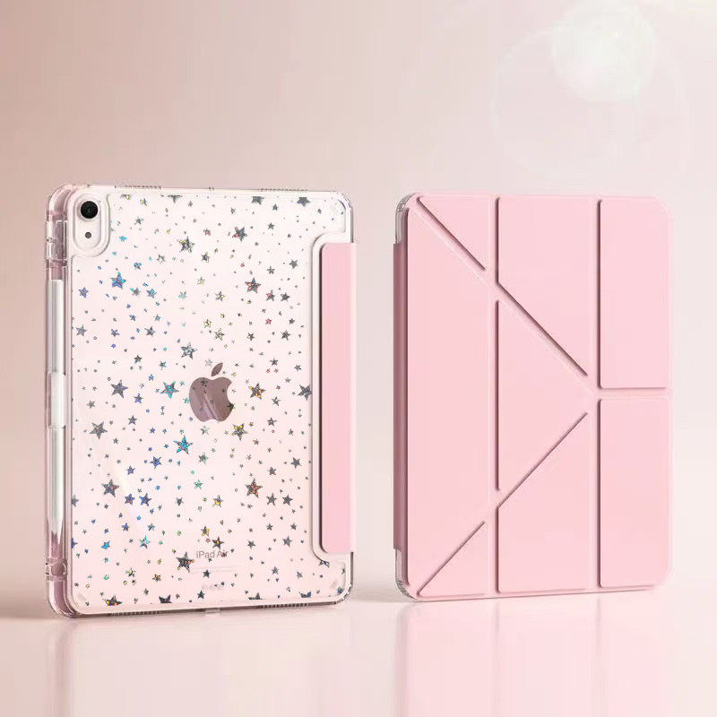 新款星星闪粉ipad第12代A19平板壳Y型+三折Air2/6代9.7寸保护壳18/17新款9.7横竖支架款MINI67亚克力平板壳图片