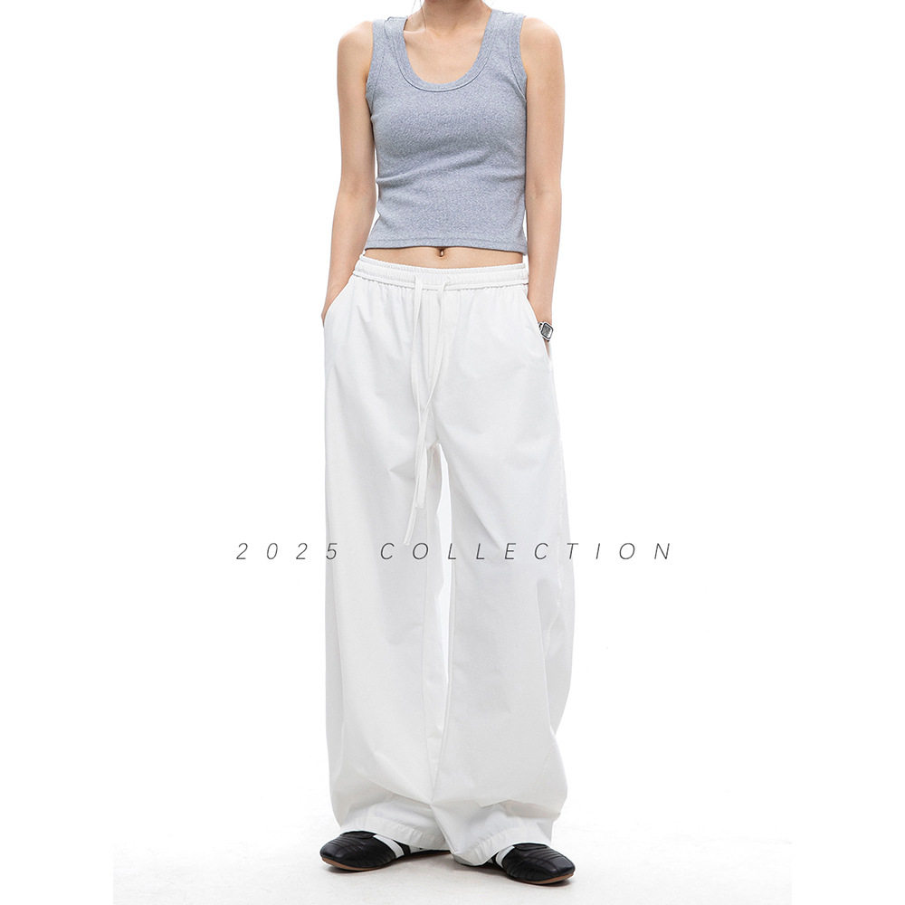 CATTEE美式直筒白色裤子女夏季宽松流行工装裤运动裤伞裤休闲裤潮