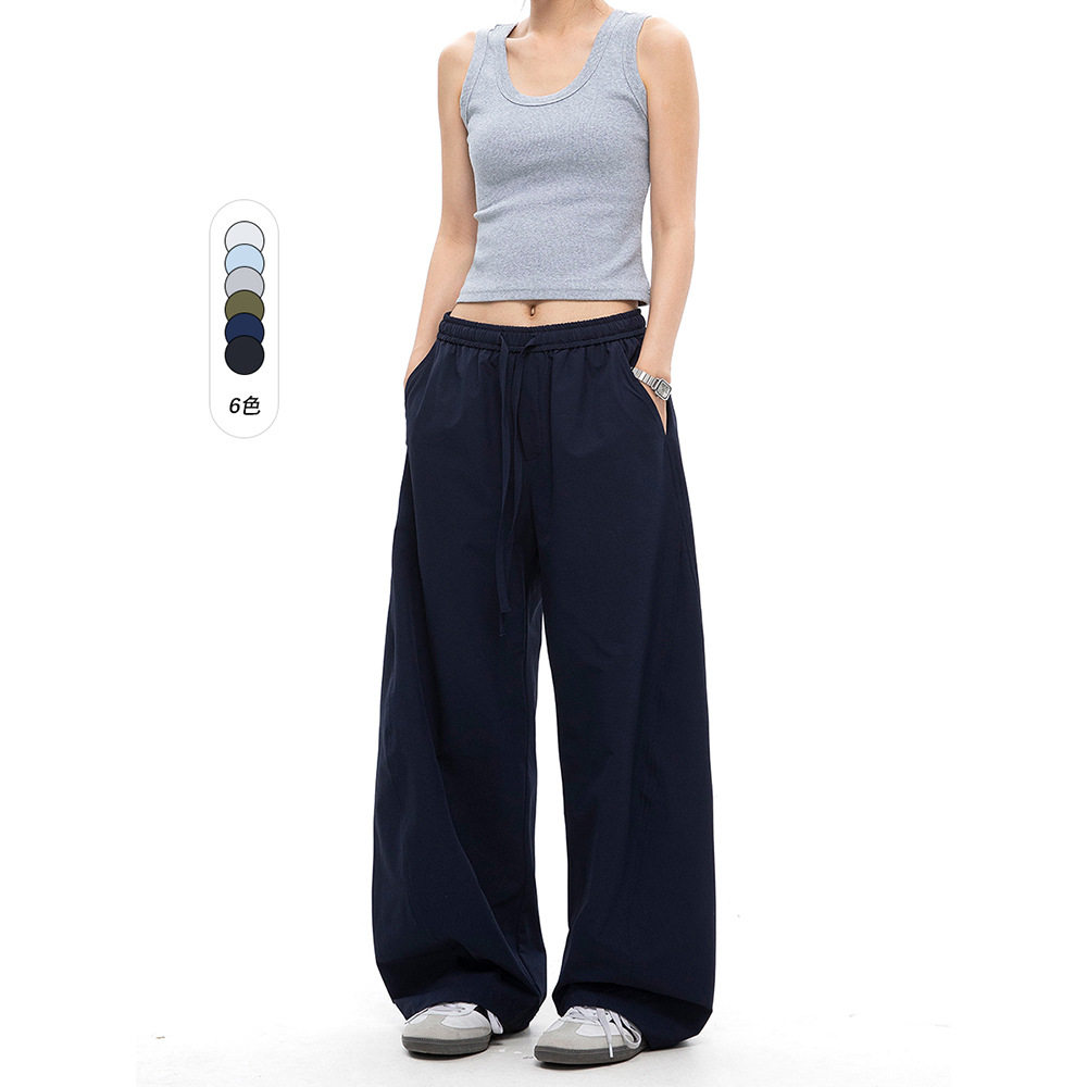 CATTEE美式直筒白色裤子女夏季宽松流行工装裤运动裤伞裤休闲裤潮