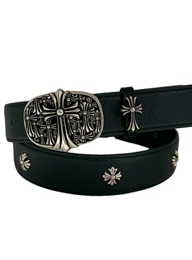 墓葬克罗新款CH经典十字架明星款男士皮带PU铆钉复古裤腰带打孔