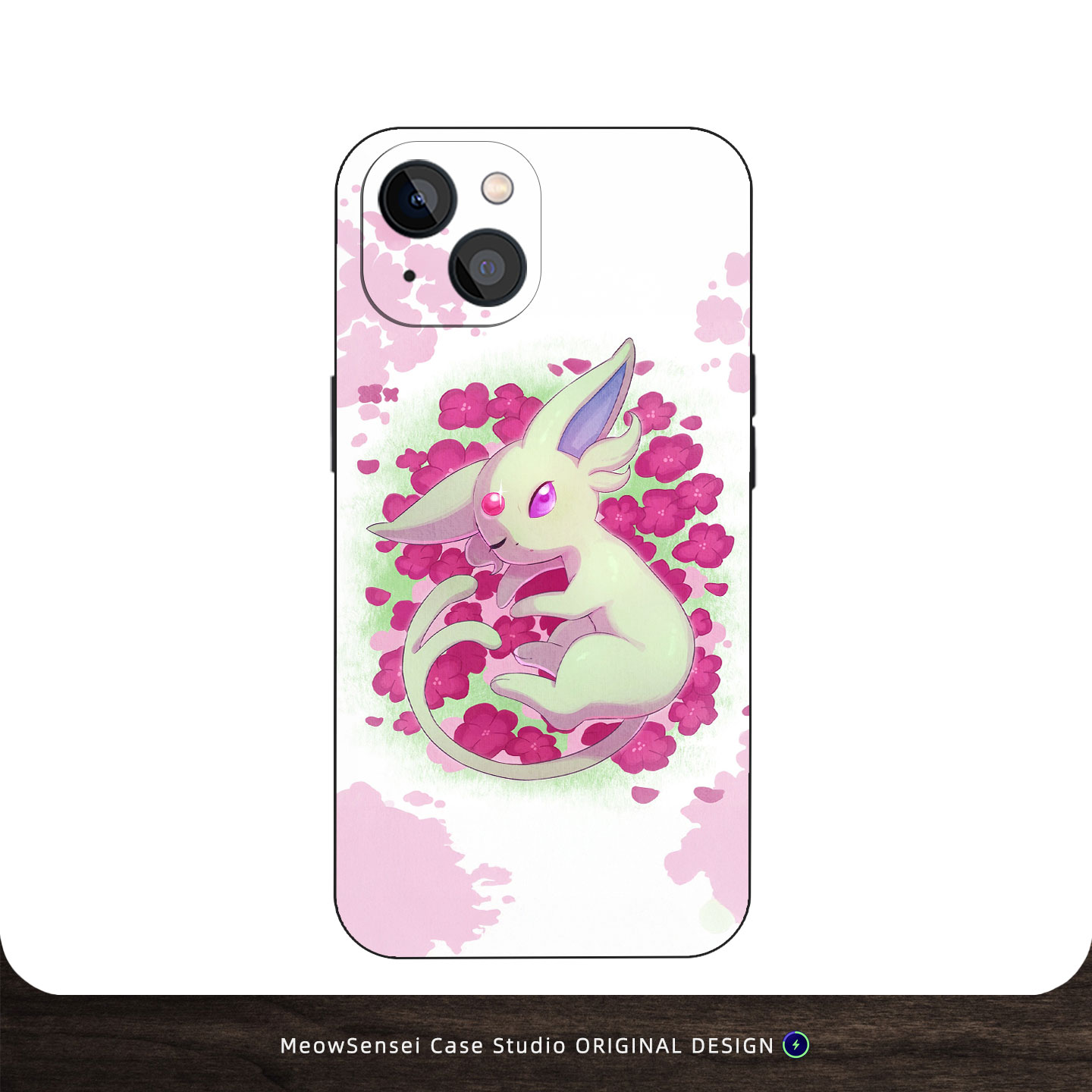 太阳伊布粉花环绕柔和水彩清新治愈日系萌系插画手机壳适用iPhone17苹果16卡通动漫迷磨砂硅胶磁吸防摔保护套