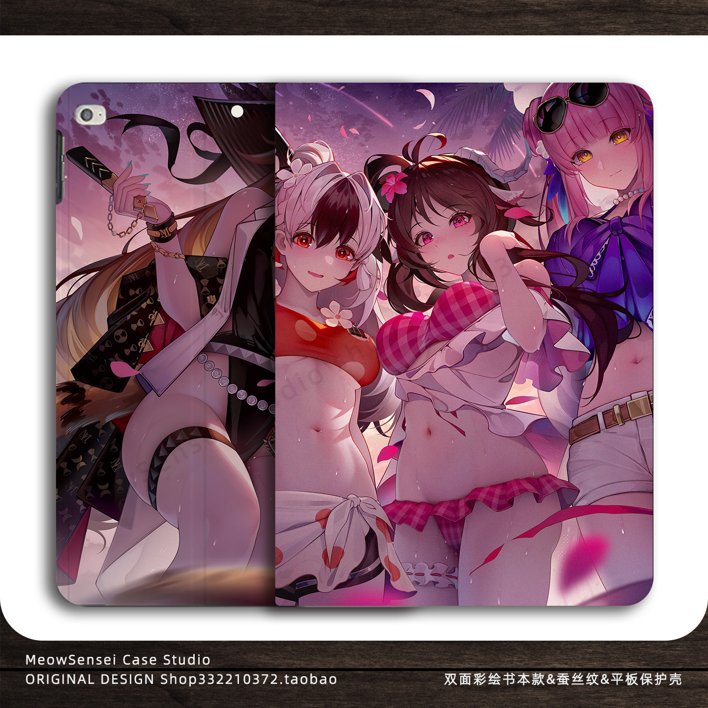 泳装美少女明日方舟平板保护壳适用于苹果iPad11双面彩绘13寸新款Pro笔槽Air5/6蚕丝纹Mini7动漫二次元保护套