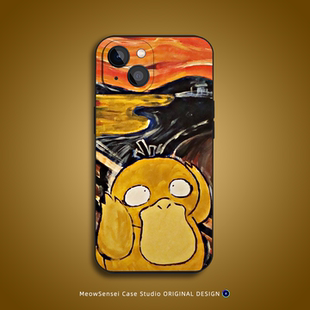 呆萌可达鸭呐喊宝可梦手机壳适用苹果16华为14小米15液态硅胶VIVO卡通艺术OPPO磁吸iPhone17ProMax防摔保护套