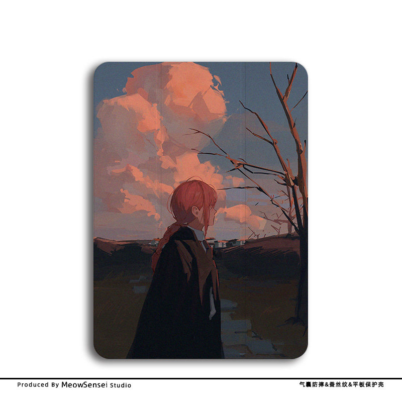 电锯人玛奇玛油画平板保护壳适用苹果iPadPro11/13寸创意三折Air6气囊防摔2024小众个性Mini动漫iPad10笔槽款