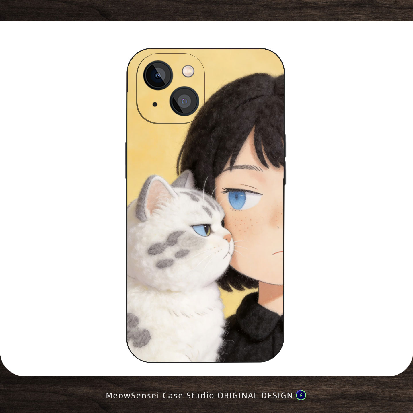 可爱萌系短发猫咪女孩文艺插画手机壳适用于苹果16液态硅胶17E磨砂Air磁吸iPhone17ProMax小众个性防摔保护套