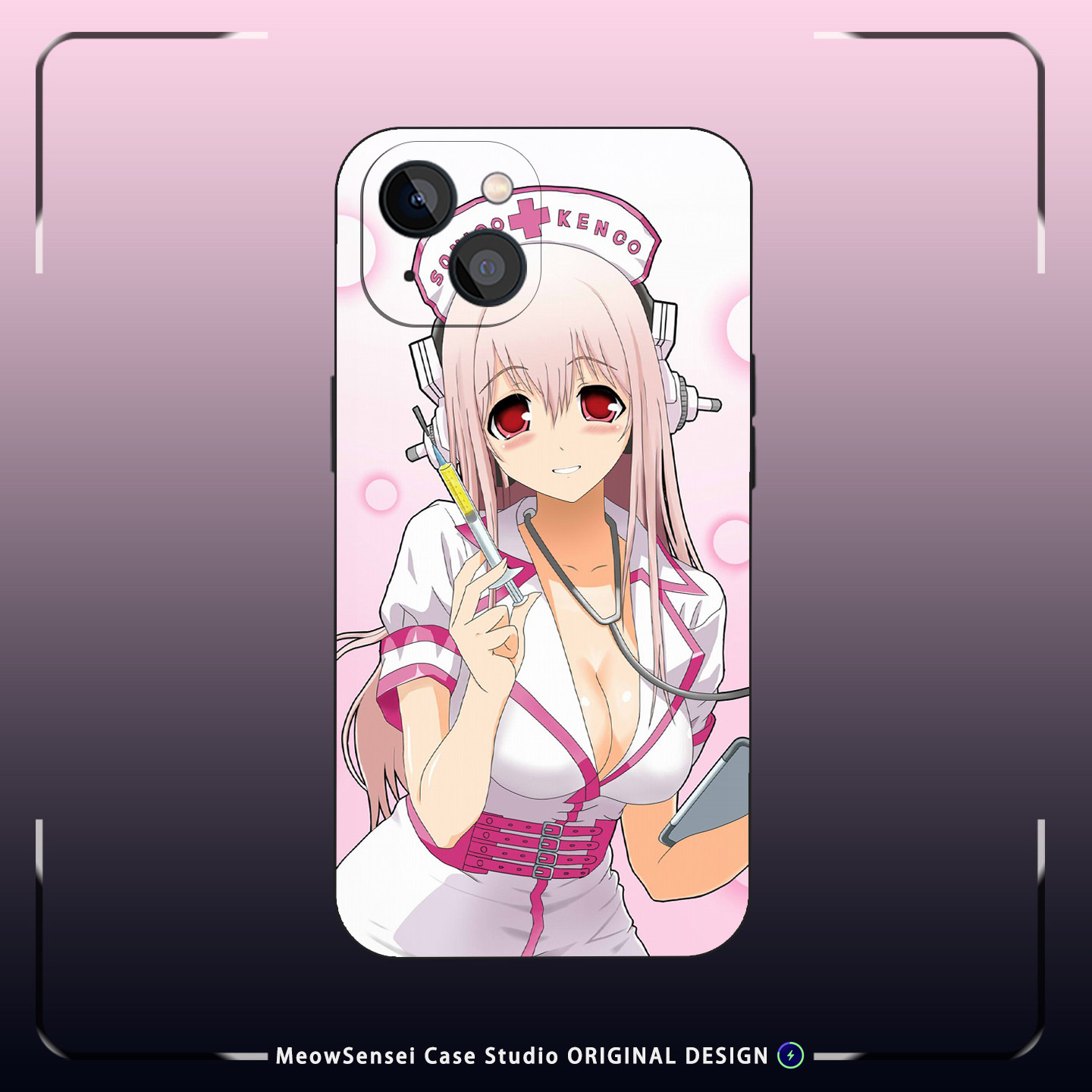 日系甜美粉色耳机少女可爱护士手机壳动漫周边适用于iPhone17ProMax苹果16二次元漫迷磨砂硅胶磁吸防摔保护套