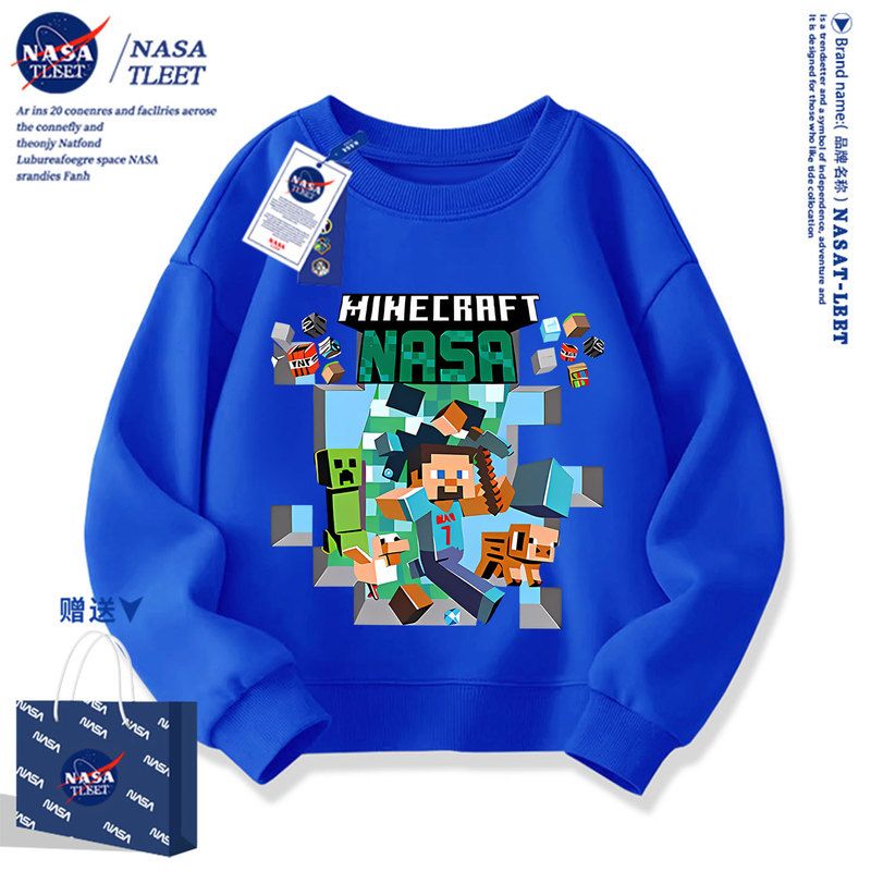 NASA联名新款卡通游戏我的世界苦力怕圆领短袖夏季百搭男女童T恤