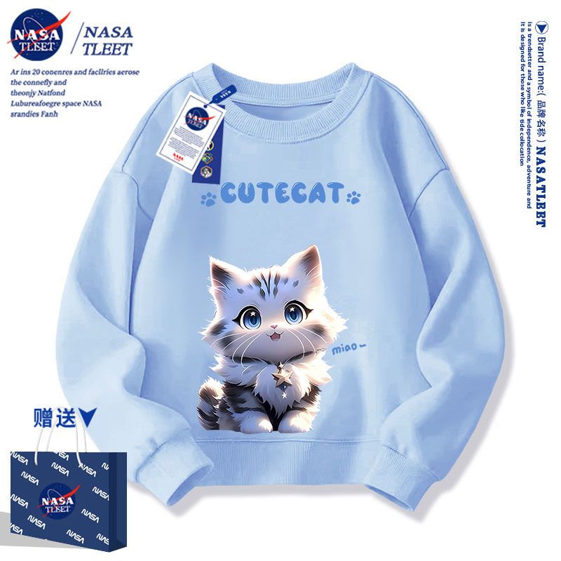NASA联名秋冬季卡通动漫可爱猫咪洋气上衣新款中小学生圆领卫衣潮