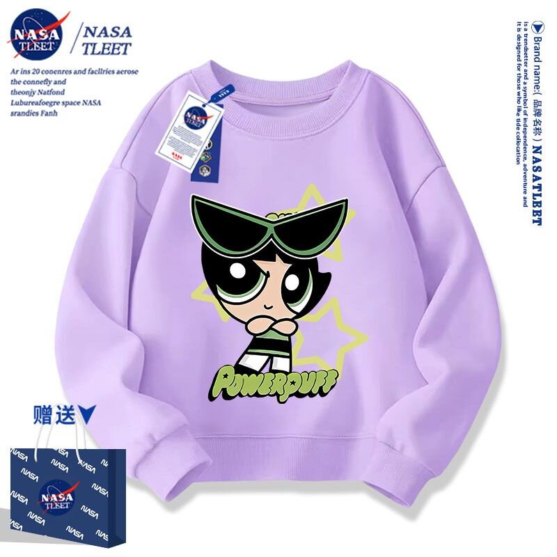 NASA联名卡通飞天小女警The Powerpuff Girls毛毛休闲圆领卫衣潮