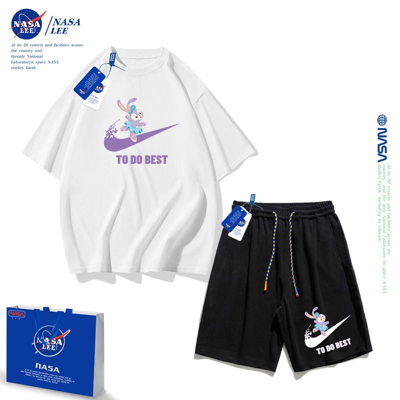 NASA女童套装夏季潮款童装2024新款儿童纯棉短袖中大童运动两件套