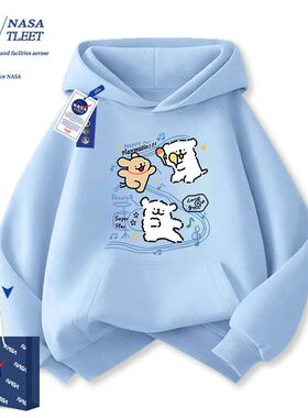 NASA联名春秋季新款卡通可爱线条小狗洋气连帽上衣男女童装卫衣潮
