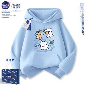 NASA联名春秋季新款卡通可爱线条小狗洋气连帽上衣男女童装卫衣潮