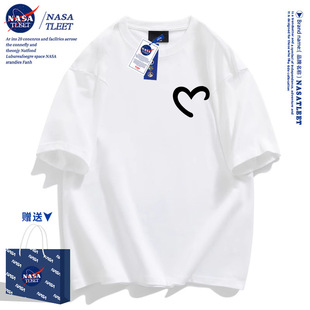NASA联名简约黑白爱心短袖t恤男女夏季2026新款美式潮牌纯棉半袖