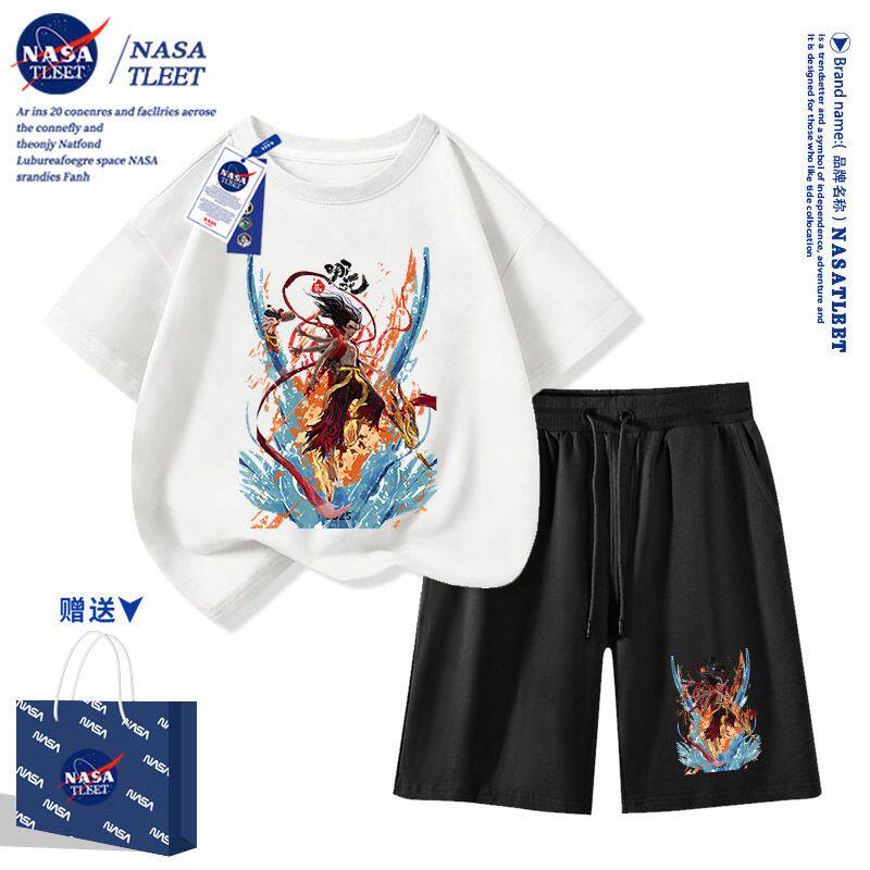 NASA哪吒2短袖t恤儿童套装中大童男女半袖短袖短裤夏装