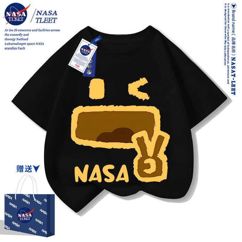 NASA联名表情印花男女儿童学生休闲洋气圆领棉t恤半袖衫夏装新款