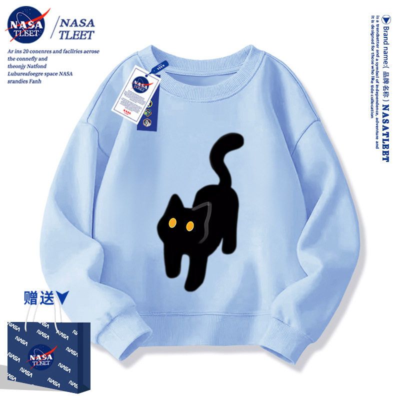 NASA联名秋冬季卡通动漫可爱猫咪洋气上衣新款中小学生圆领卫衣潮