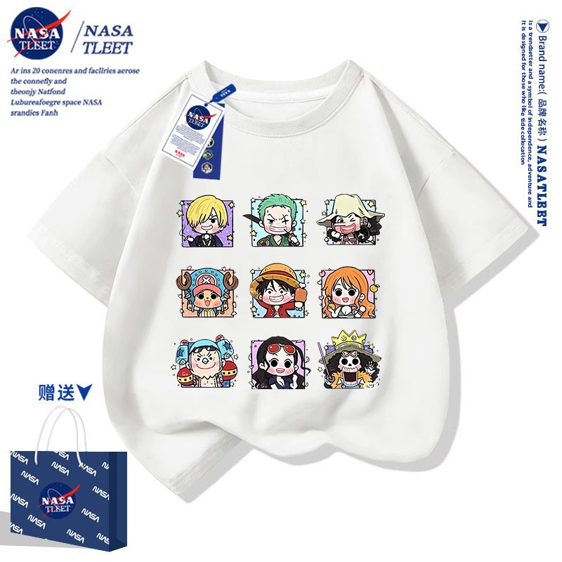 NASA联名新款儿童动漫纯棉短袖夏季海贼王百搭男女童装时髦T恤衫