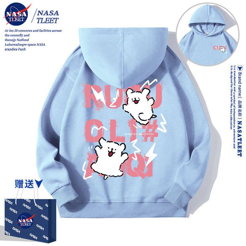 NASA小狗连帽卫衣女春秋2025新款潮流设计感秋冬宽松百搭黑色外套