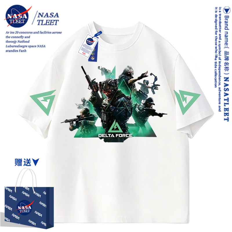 NASA三角州战士t恤男童短袖新款夏季黑色帅气中大童半袖儿童上衣