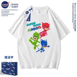 NASA联名夏季卡通睡衣小英雄印花新款男女童百搭纯棉短袖潮牌T恤