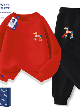 NASA联名马年2026新款时髦洋气圆领卫衣服裤子套装本命年红色上衣