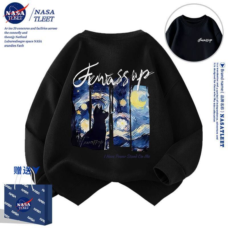 NASA联名春秋季新款卡通潮系油画系列上衣宽松休闲学生圆领卫衣酷