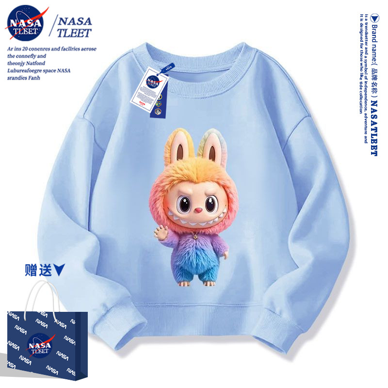 NASA联名拉布布labubu男女儿童卫衣春秋2025新款上衣打底衫亲子装