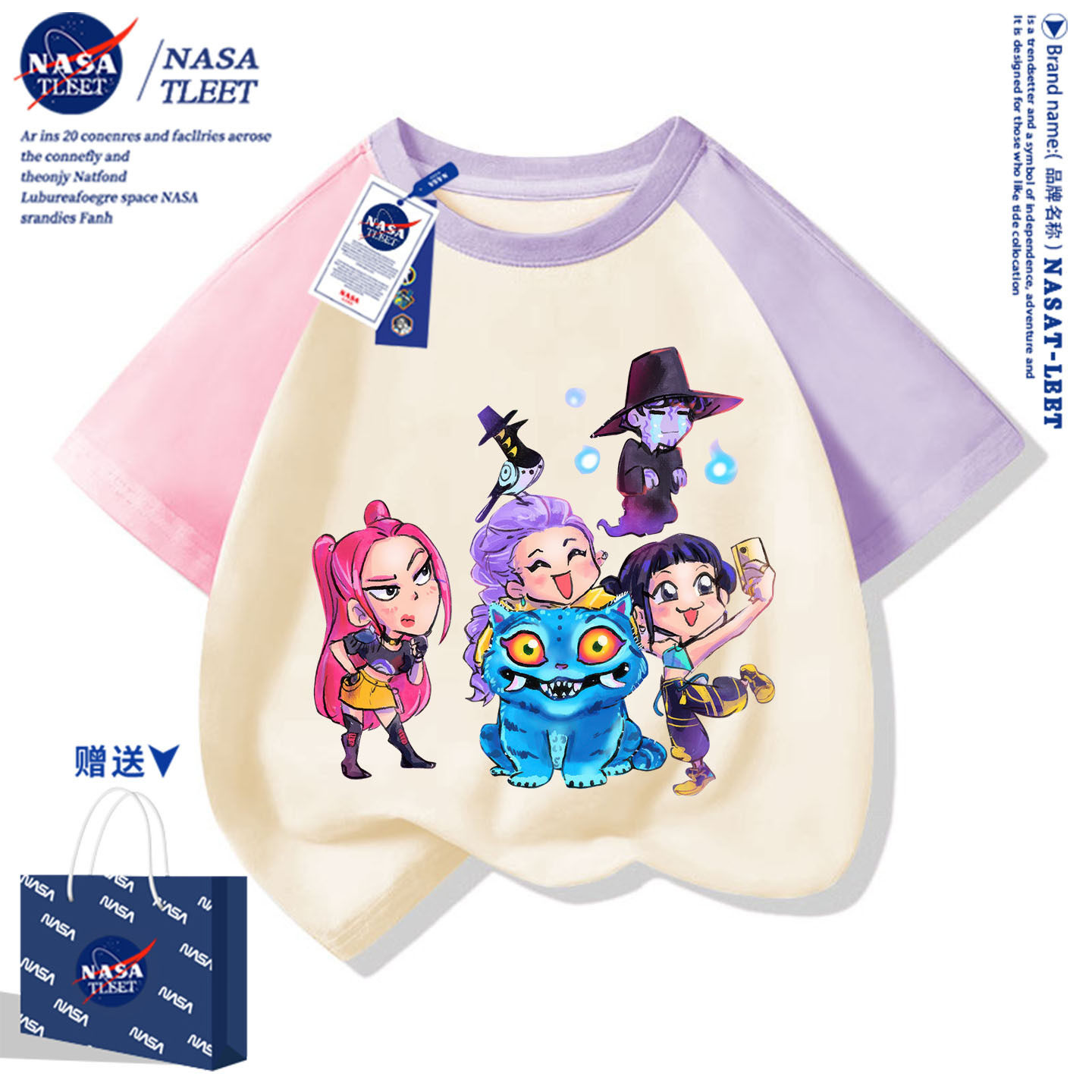 NASA联名猎魔女团KPop Demom Hunters圆领短袖t恤休闲儿童上衣服