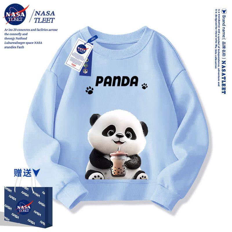NASA男童加绒卫衣春秋款2025新款秋冬一体绒女童熊猫上衣儿童冬装