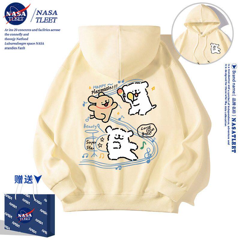 NASA联名春秋季卡通动漫可爱线条小狗连帽卫衣新款百搭套头上衣酷