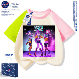 NASA联名Kpop猎魔女团男女童印花新款 T恤休闲套头上衣服 儿童短袖
